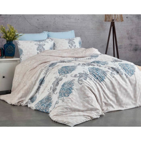 Parure de lit - 1 housse de couette 220 x 240 cm + 2 taies d'oreiller 60 x 60 cm - 100% coton renforcé - Bleu