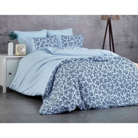 Parure de lit - 1 housse de couette 220 x 240 cm + 2 taies d'oreiller 60 x 60 cm - 100% coton renforcé - Bleu