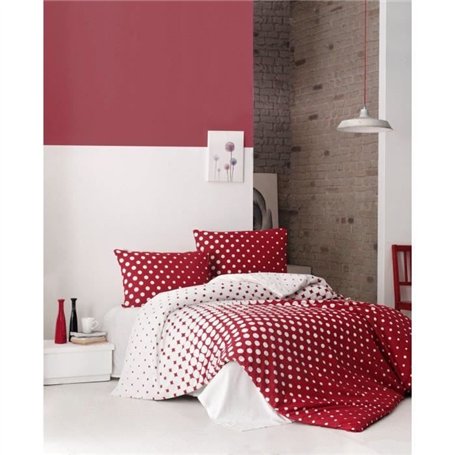 Parure de lit - 1 housse de couette 220 x 240 cm + 2 taies d'oreiller 60 x 60 cm - 100% coton renforcé - Rouge