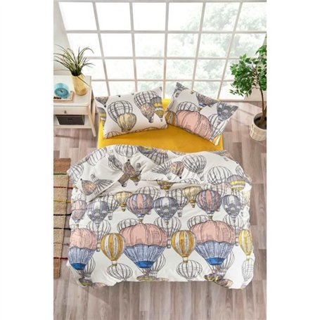 Parure de lit - 1 housse de couette 220 x 240 cm + 2 taies d'oreiller 60 x 60 cm - 100% coton renforcé - Moutarde