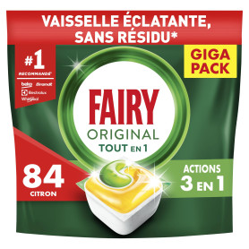 Fairy Original Tablettes Lave-Vaisselle Tout En 1 Parfum Citron, 84 Capsules, Efficaces Contre Graisse Incrustée, Action Sel et  Fairy Original Tablettes Lave-Vaisselle Tout En 1 Parfum Citron