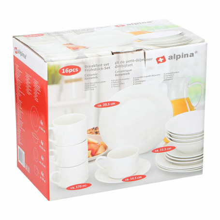 Assiettes Alpina Blanc Céramique 16 Pièces (4 Unités)