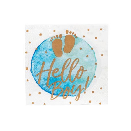 20 Serviettes en papier Hello Boy bleu et or 33 x 33 cm