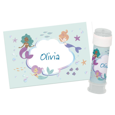 Folat 23935 d'anniversaire Bleue avec paillettes Irisé-Bulles de savon autocollant-Mermaid Magic-6 pièces-Décoration Sirène Fill