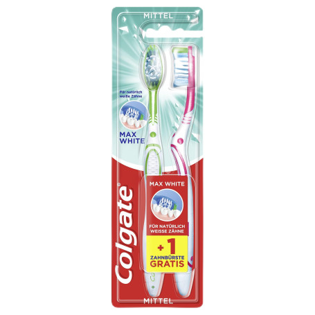 Colgate Max White Lot de 2 brosses à dents manuelles pour des dents naturellement blanches