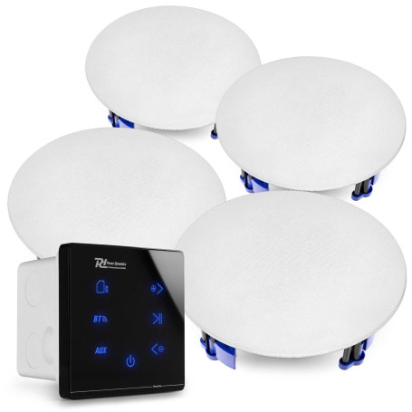 Power Dynamics Powerline A100BSET Kit Amplificateur 4X 20 Watts avec Enceintes de Plafond Blanches