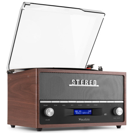 Audizio Frisco Platine Vinyle Bluetooth avec Radio Dab+ Intégrée - Marron