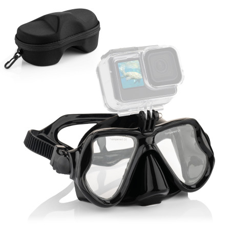 MOJOGEAR Lunettes de plongée avec support Go Pro et étui – Filmez sous l'eau avec votre Go Pro – Avec étui de rangement – Noir