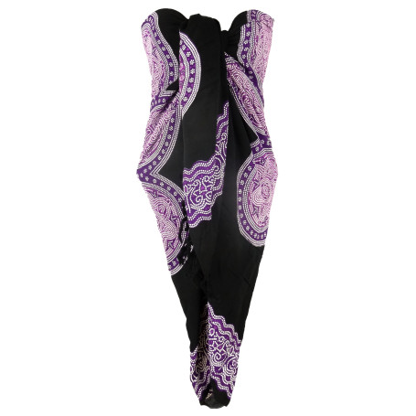 Paréo Plage Femme Serviette de Plage Sarong Drap Pareo Ethnique Bain Mer Beach Cover Up Wrap Skirt Coton Noir Violet 110 x 160 c