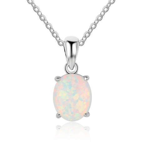 S925 Argent Gemmes Australiennes Opale Pendentif Médaillons Colliers Ovale Ellipse pour Femmes Cadeau de la Saint Valentin