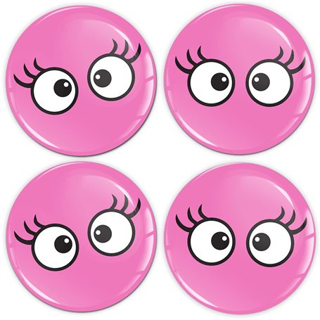 Biomar Labs 4 x 55mm Autocollant 3D Yeux Mignons Roses Silicone pour Cache-Moyeu Enjoliveurs Centre de Roue Caches Emblème A 175