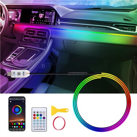 NEOVSUNY Éclairage intérieur LED en acrylique pour voiture - Éclairage d'ambiance RVB - 110 cm - 146 LED avec 219 options de scè