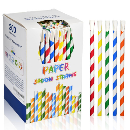 Lot de 200 pailles jetables en papier avec cuillère pour slushy