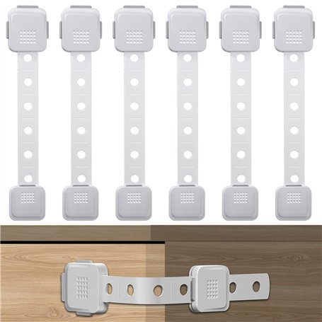 Lot de 6 sécurités pour enfant - Pour armoire - Sans perçage - Blanc