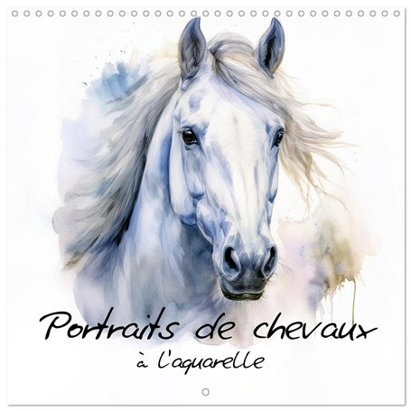 Portraits de chevaux à l'aquarelle (calendrier mural carré 2026