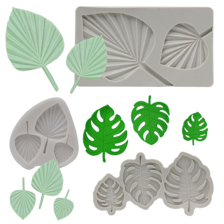 Neikafan Moule Silicone Feuille 3pcs 3D Emporte Pièces Feuille Tropicales, Feuille Moule à Fondant Au Chocolat Set pour Pâte à S