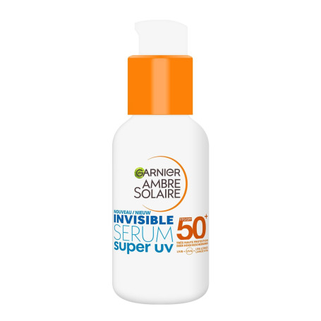 Garnier Ambre Solaire Super UV - Sérum Solaire Visage Invisible - Très Haute Protection SPF50+ - Pour Tous Types de Peaux - 30 m