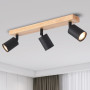 ANWIO Plafonnier Spots, 3 Spots de Plafond Led Intérieurs Base GU10, Luminaires Intérieur Noirs avec Base Rectangulaire en Bois,