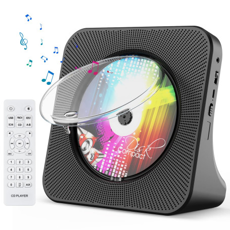 Gueray Lecteur CD de Bureau avec Bluetooth Lecteur CD Mural Haut-parleurs HiFi Intégrés Portables avec écran LED Audio Domestiqu