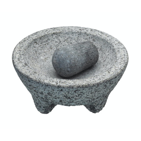 KitchenCraft World of Flavours - Ensemble Pilon Et Mortier Mexicain, Granit Naturel, 20 cm (8''), Gris