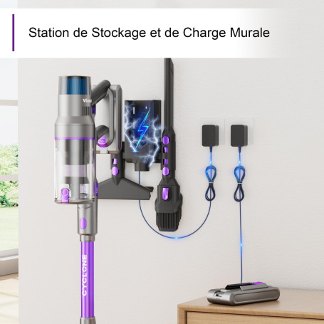 Aspirateur Balai Sans Fil 55 000 Pa 600W - 55 Min Autonomie, Écran LED, Anti-Poils Animaux, Recharge Murale