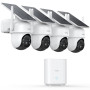 AOSU 2K Camera Surveillance Exterieure sans Fil, 4 Cam-Kit avec Homebase, Zéro Frais, 360° Panoramique PTZ, 3MP WiFi Solaire Cam
