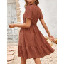 JENJON Femme Robe de Eté Col en V Elégant Pois Volants Taille Haute Manches Courtes/Longues Décontractée A-Ligne Mini Robes