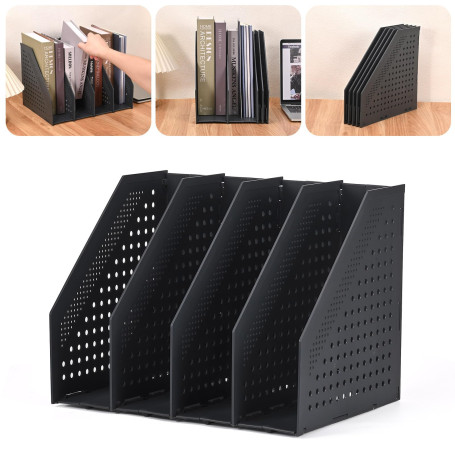 Szaboviktoria porte revue pliable,Porte Revue Bureau avec 4 Compartiments,rangement vertical pour papiers A4, pour Bureau École 
