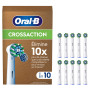 Oral-B Pro Lot De 10 Brossettes De Rechange Cross Action, AUTHENTIQUES, Blanches, Nettoyage En Profondeur, Têtes Rondes, Embouts