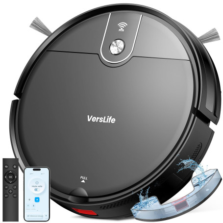 VersLife L6 Robot Aspirateur Laveur, 2 en 1 Aspirateur Robot Laveur, 4000Pa, 120 Min d'Autonomie, Alexa/WiFi/APP/Télécommande, R