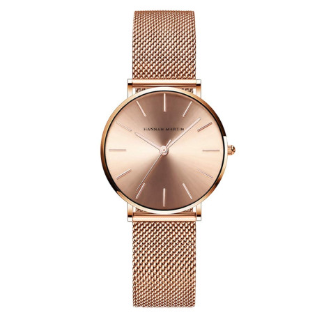 HANNAH MARTIN Très Mince Montre pour Femme Quartz Analogique Étanche Acier Inoxydable