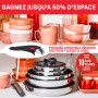 Tefal Ingenio Lot de 4 pièces, Casseroles 16/18/20 cm + 1 poignée amovible, Induction, Acier inoxydable, Empilable, Gain de plac