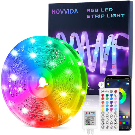 HOVVIDA Ruban LED 15M, 1 Rouleau, 30 LED/Mètre, 24V RVB Bande LED, 450 LED, APP et Télécommande, Synchronisation de la Musique, 
