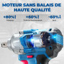 Dong Cheng clé à chocs sans fil 20 V avec Batterie 4,0Ah, 488 N.m Boulonneuse à choc sans balais 1/2", 3 vitesses, avec 4 douill
