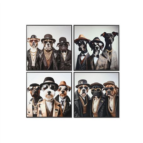 Cadre Home ESPRIT Blanc Noir Chien Loft Laqué 62 X 3 X 62 CM (4 Unités)