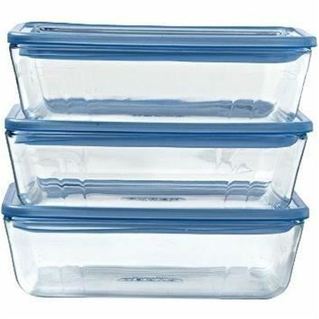 Ensemble de Boîtes à Lunch Pyrex Bleu Transparent 800 ml 3 Pièces