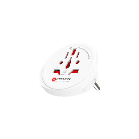 Adaptateur voyage 16A Monde vers Europe 2/3 poles Blanc Skross