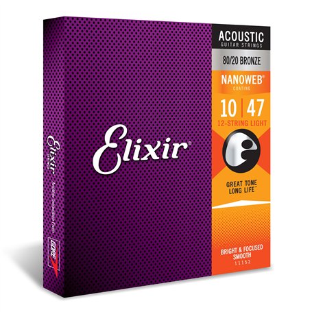Cordes Elixir® en Bronze 80/20 pour guitare acoustique 12 cordes avec revêtement NANOWEB®