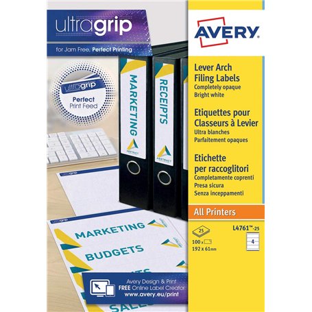 Avery-Zweckform Etiquette pour classeur L4761-25 61 x 192 mm papier blanc fixation permanente 120 pc(s)