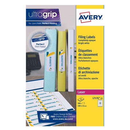Avery Réf L7176-25 Lot de 300 étiquettes pour boîtes d'archive de 60 mm 12 par feuille 41 x 100 mm