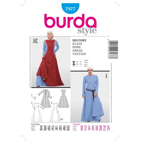 Burda B7977 Patron de Couture Historie Robe 19 x 13 cm