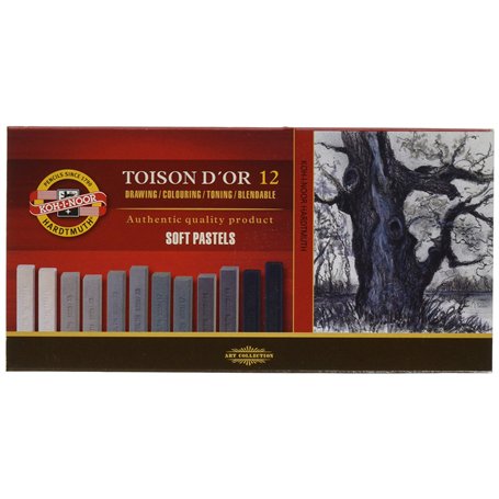 Koh-I-Noor TOISON D'OR 8592 Crayons Pastels Doux pour l'Artiste - Gris (Lot de 12)