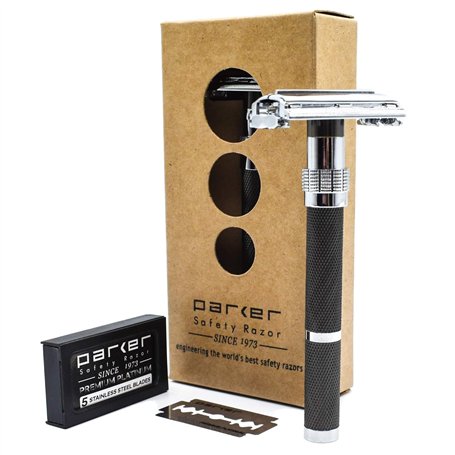 Parker Safety Razor Parker 96R - manche long sécurité papillon ouvert rasoir et 5 Parker Double Premium Platinum bord Razor Blad