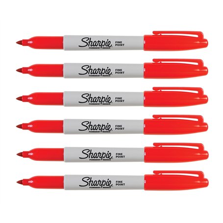 Sharpie Marqueur rouge à pointe fine - Séchage rapide (Ensemble de 6)
