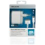 Belkin F8Z597cw03 Chargeur secteur avec double USB pour iPod / iPhone Blanc + Câble iPod