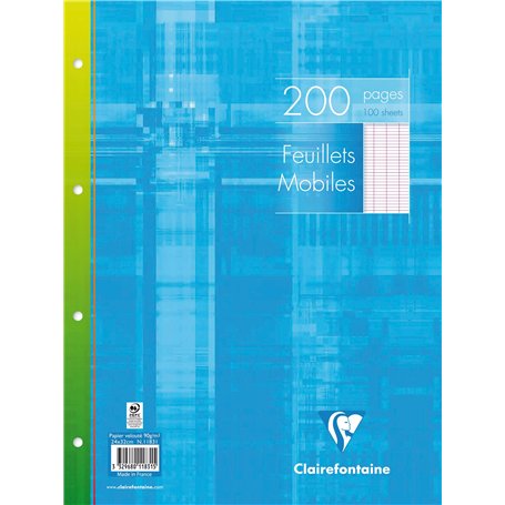 Clairefontaine 11831C Un Paquet de Feuillets Mobiles Perforés sous Film - 24x32 cm - 200 Pages Grands Carreaux - Papier Blanc 90