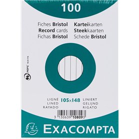 Exacompta - Réf. 10809SE - Paquet de 100 fiches bristol lignées non perforées - sous film - compatibles avec imprimante jet d'en Exacompta - Réf. 10809SE - Paquet de 100 fiches bristol lignées non perforées - sous film - compatibles avec imprimante jet d'en