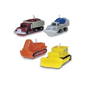 Staedter - Ensemble de 4 bougies en forme de véhicules de chantier, en paraffine, multicolores, taille environ 4 à 5 cm. Staedter - Ensemble de 4 bougies en forme de véhicules de chantier