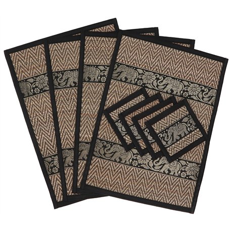 Guru-Shop Set de Table Dessous de Verre Dessous de Table 4èr Set - Marron/noir