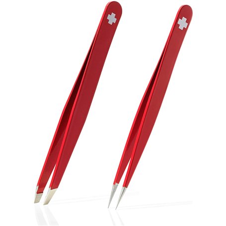 Rubis Pince à Épiler Professionnelle Set - Pincettes en Acier Inoxydable pour l'épilation des Sourcils - Slant / Pointue